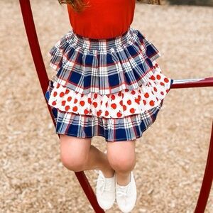 MAKENA LANE Classic Plaid Skort Apples Skirt Girls 6